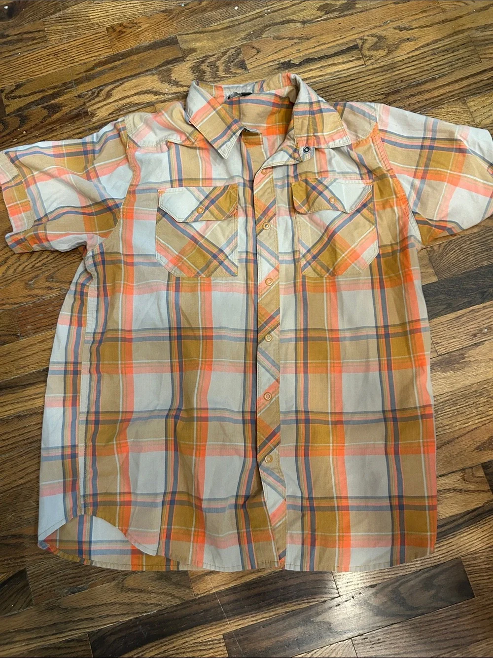 The North Face Orange and Cream Plaid Short Sleeve Button-Down Shirt